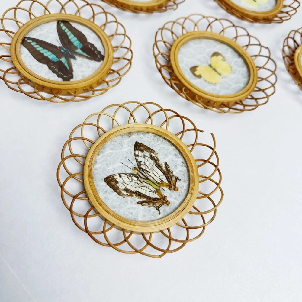 Vintage Real Butterfly Bamboo Coasters